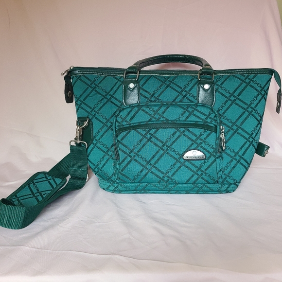 American Flyer Teal Bow Diamond Design Travel Carry-On Cosmetic Shoulder Bag - Picture 1 of 13